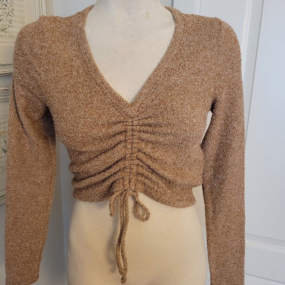 Wild Fable V-Neck Cropped Sweater Brown Women Large